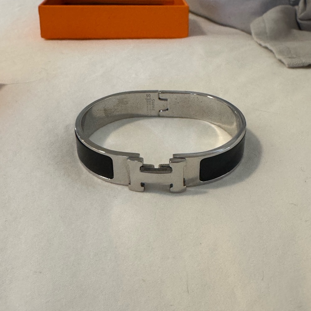 Hermès Silver and Black H Clic Clac Bracelet